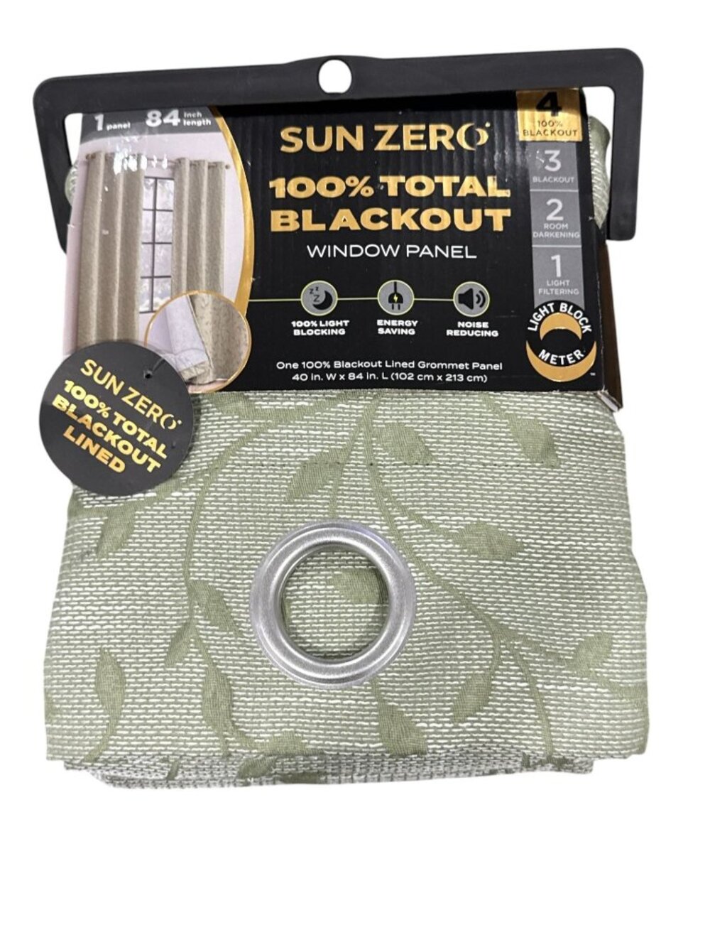 Sun Zero 100% Total Blackout Window Panel 40" X 84" Sage Green Energy Saving Noi